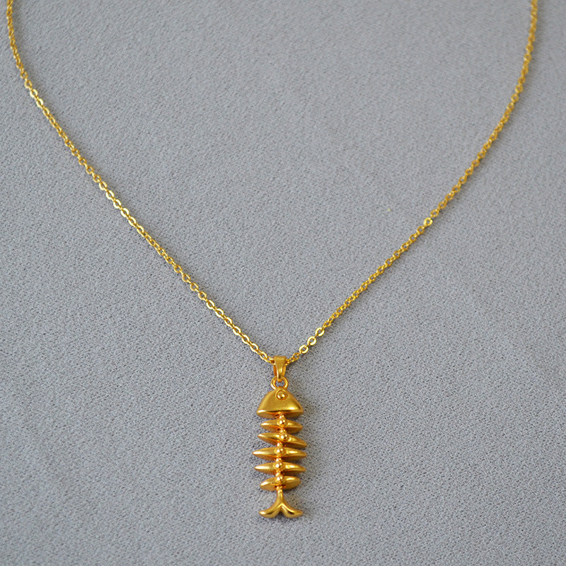 Special-interest Design Vintage Brass Gold Plated Fishbone Necklace