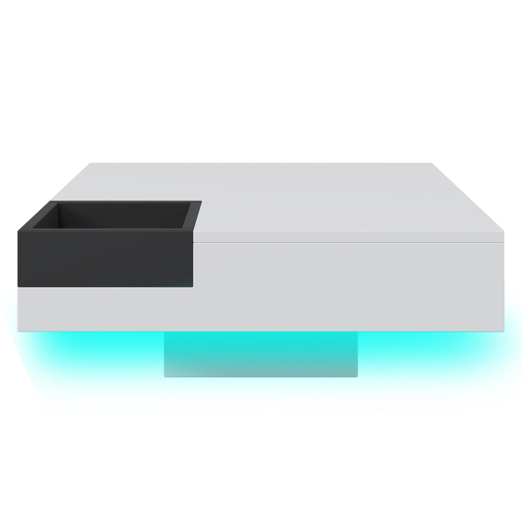 Coffee Table, High-Gloss Living Room Table, Side Table With Removable Storage Box, White And Black Color-Block Design, 72 X 72 X 30 Cm, With LED Lighting Effect