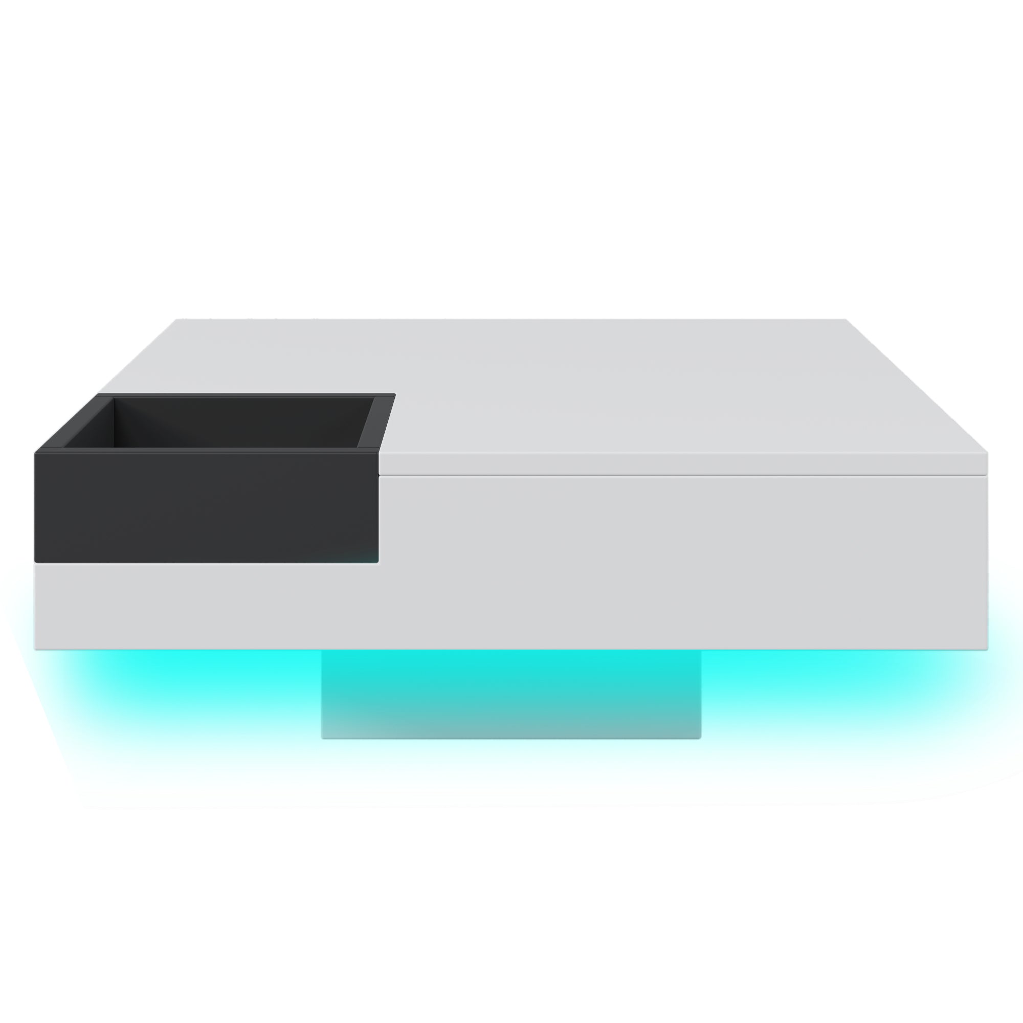 Coffee Table, High-Gloss Living Room Table, Side Table With Removable Storage Box, White And Black Color-Block Design, 72 X 72 X 30 Cm, With LED Lighting Effect