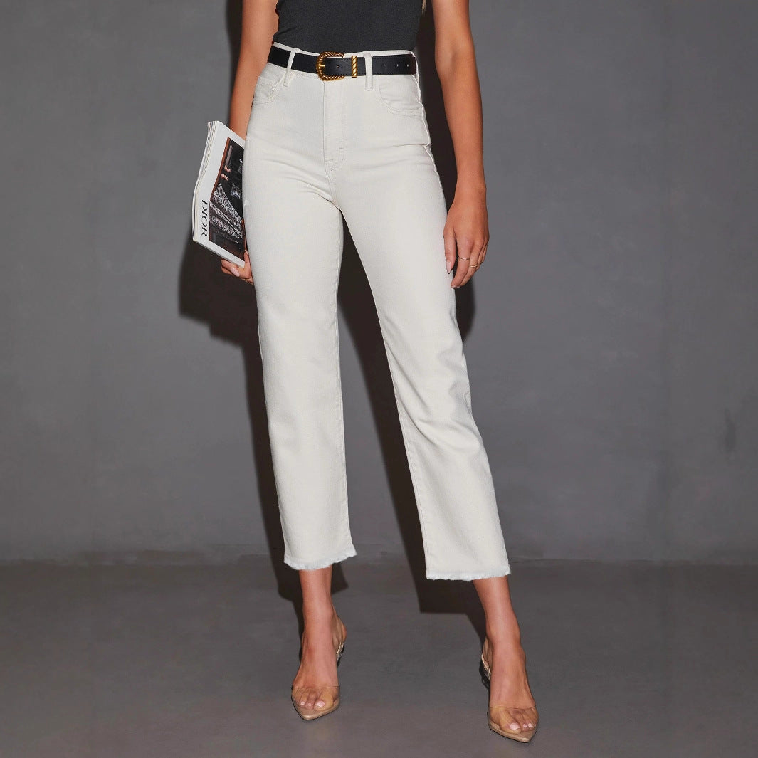 Plus-size Womens White Mid-rise Straight-leg Jeans