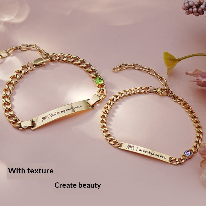 European And American Personalized Engraved Stainless Steel Bracelet With Birthstone For Couples
