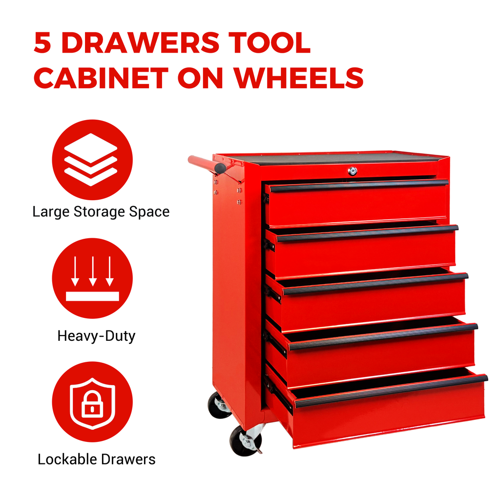 Excelo 5 Drawer Rolling Tool Chest, Ball Bearing Slides, Steel Storage For Garage And Workshop