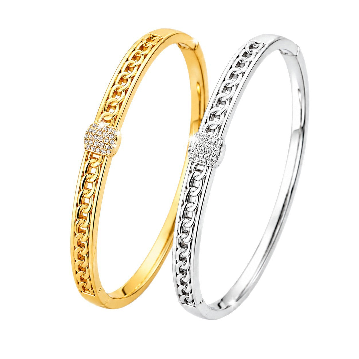 Chain-textured Diamond-studded Bracelet