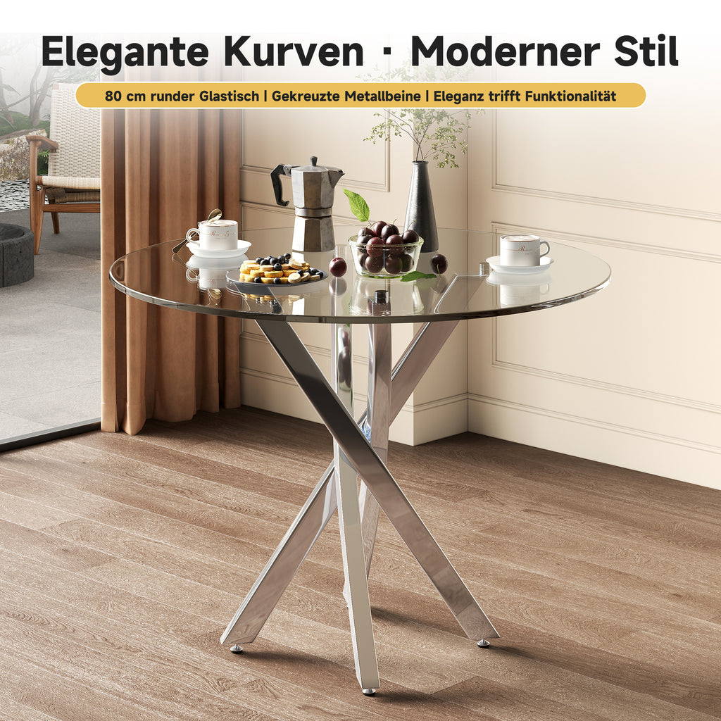 Dining Table Set Including Dining Table And 2 Chairs 80x80x75 Tabletop Made Of Tempered Glass, Modern Dining Table, Galvanized Table Legs, Coffee Table, Black Dining Chairs, Silver Table Legs