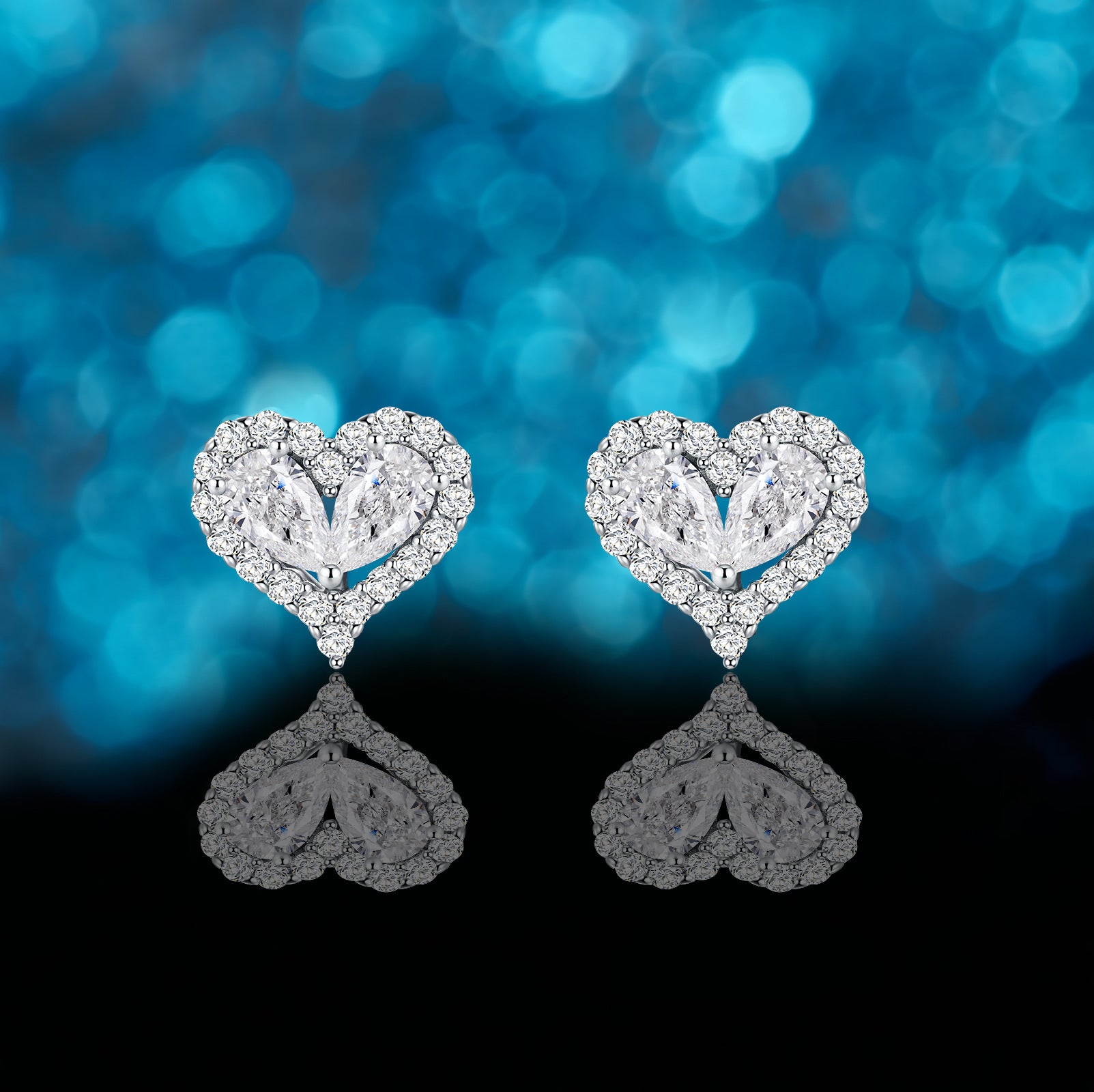 S925 Sterling Silver Heart Moissanite Stud Earrings, 3x5mm D-VVS1 Two-Stone Halo, Platinum Plated 1.9g Romantic Jewelry Gift Box