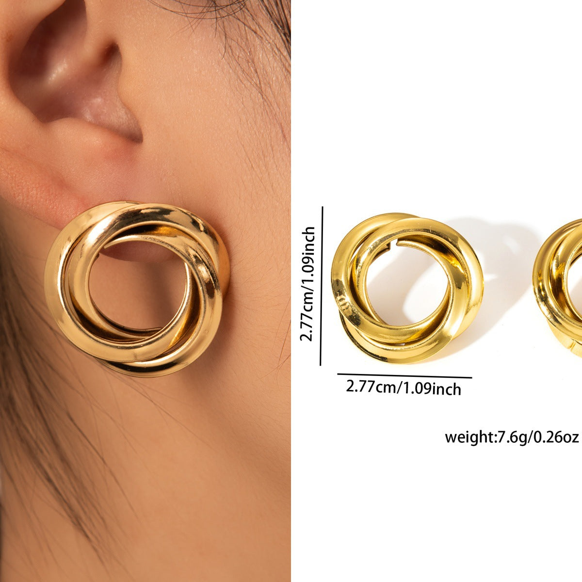 Gold Stainless Steel Earrings For Women, Niche Light Luxury Fashion High-End Tarnish Resistant Titanium Steel Ear Jewelry
