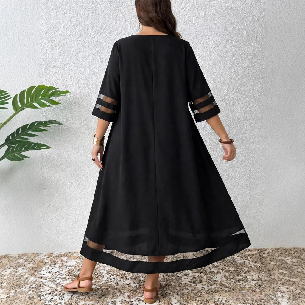 A-line Dress With Mesh-sleeve Paneling