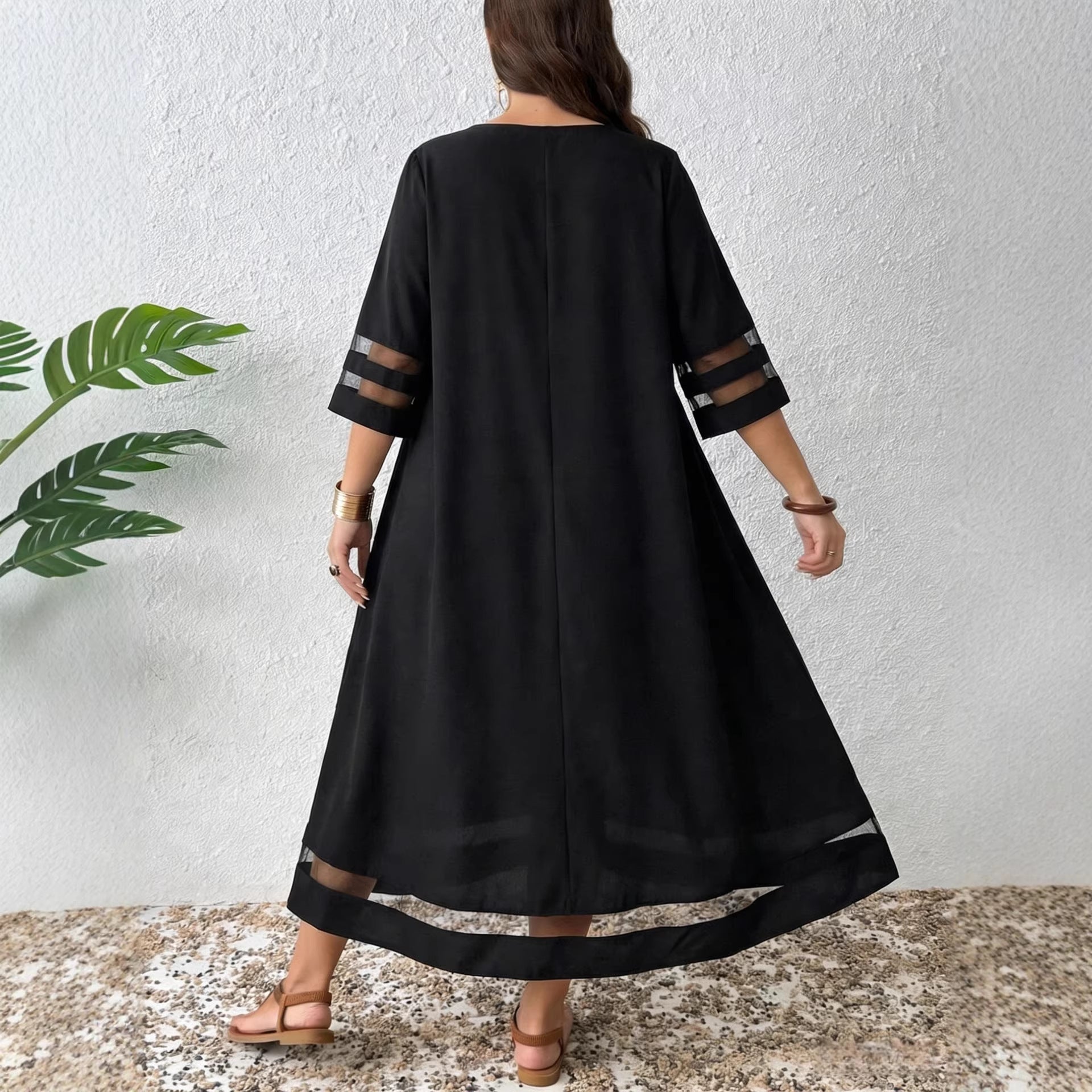 A-line Dress With Mesh-sleeve Paneling