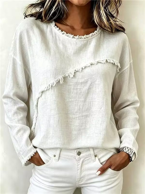 Round-neck Patchwork Lace Long-sleeve T-shirt Casual Top