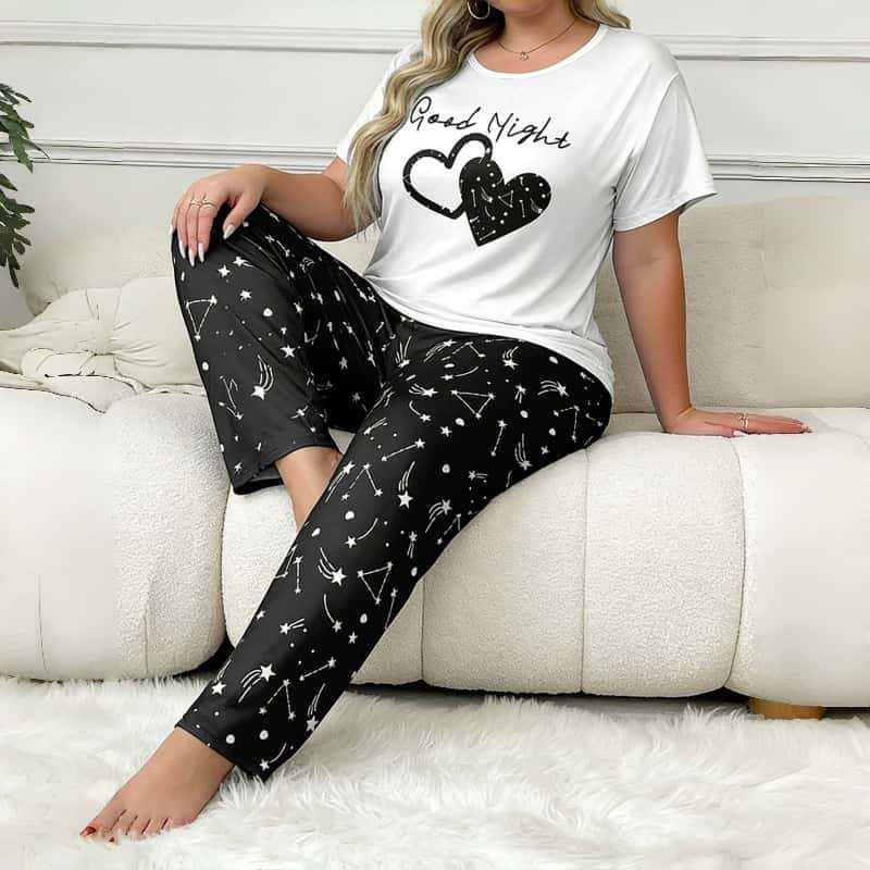 Casual Plus-Size Crew-Neck Short-Sleeve Top And Pants Set