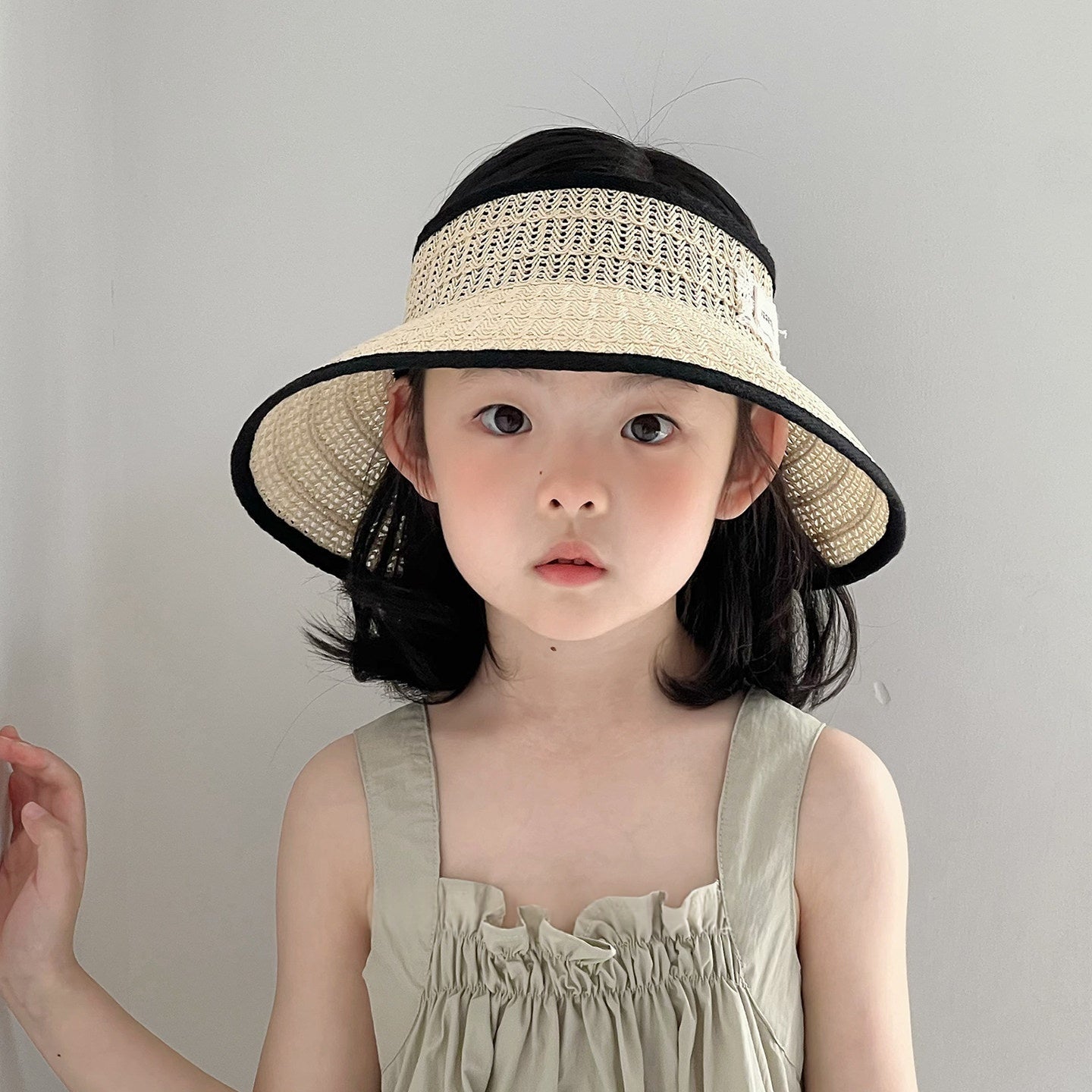Kids Brimless Straw Hat Womens Summer Korean Style Wide Brim Fashionable