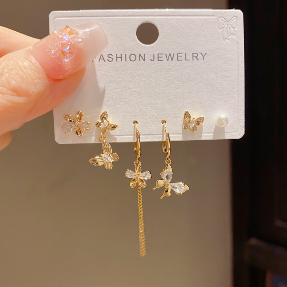 Personalized Metal Zircon Butterfly Petal Earring Set