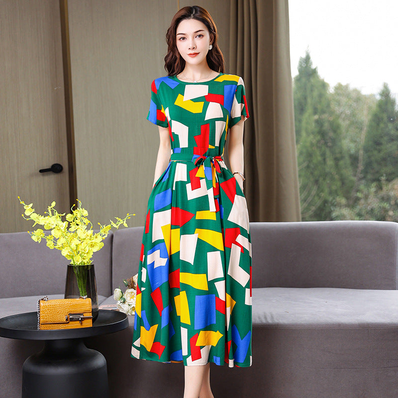 New Elegant Cotton Silk Dress For Middle Aged And Senior Women