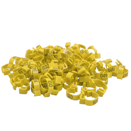 100PCS Chicken Leg Bands 20mm 001 To 100 Numbered Poultry Identification Leg Tags For Chicks Ducks Pigeons Goose Quail Yellow