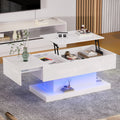 High Gloss Lift Tea Table LED Coffee Tables Coffee Table 100x50x45 Cm With LED Lighting - Semi-Liftable Table Top And Sideways Sliding Design, Hydraulic Lift And Storage