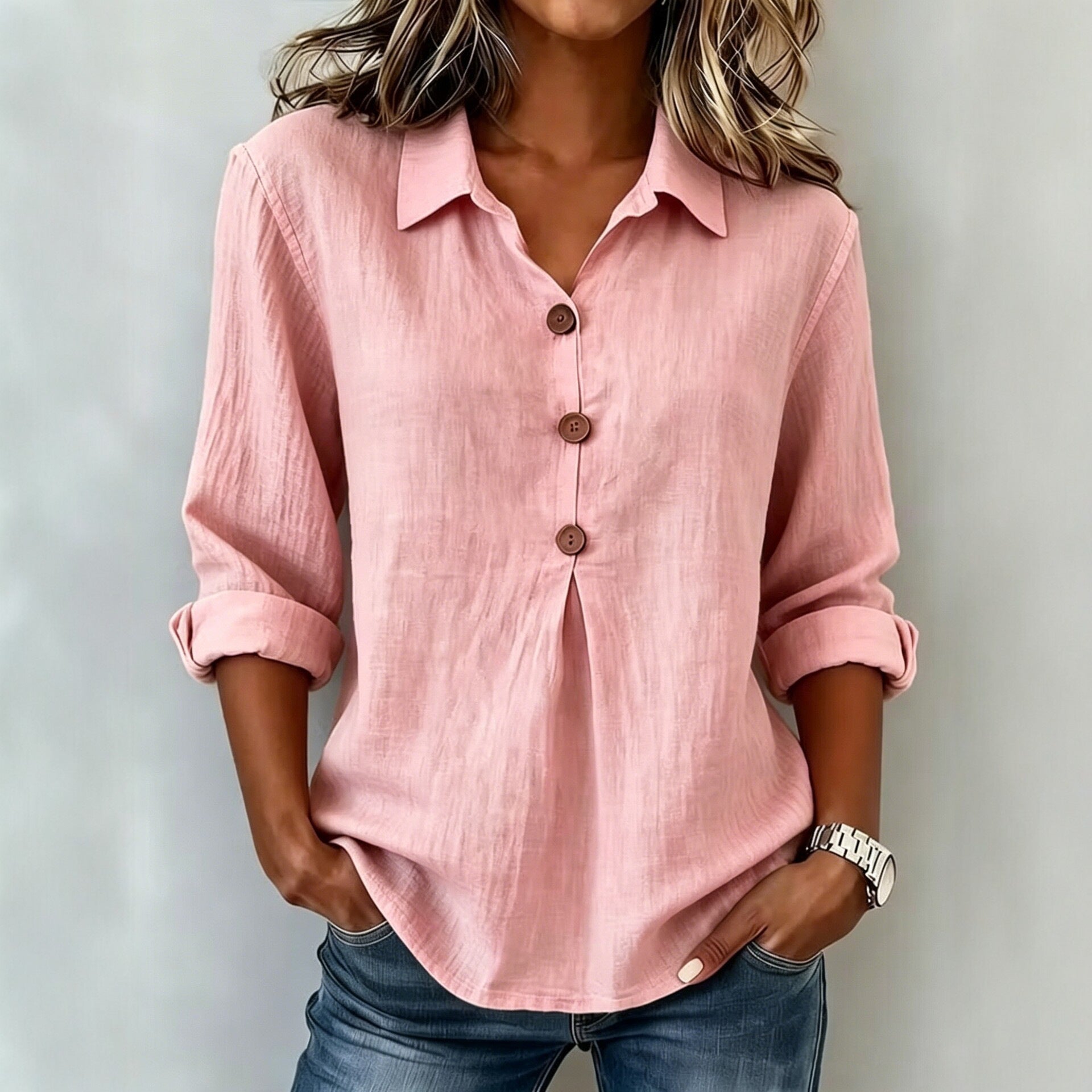 Cotton-linen Button-up Top Fashionable And Relaxed-fit Long-sleeve Shirt