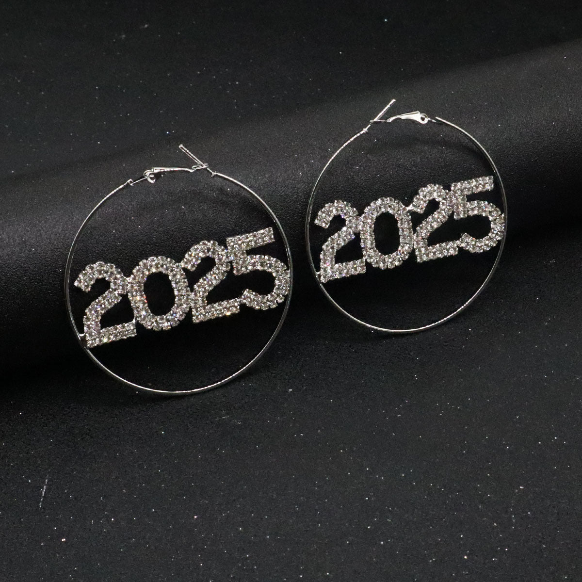 1 Pair Ring Earrings Fashion Full Rhinestone Digital Earrings Copper Material New Year Party Jewelry Accessories