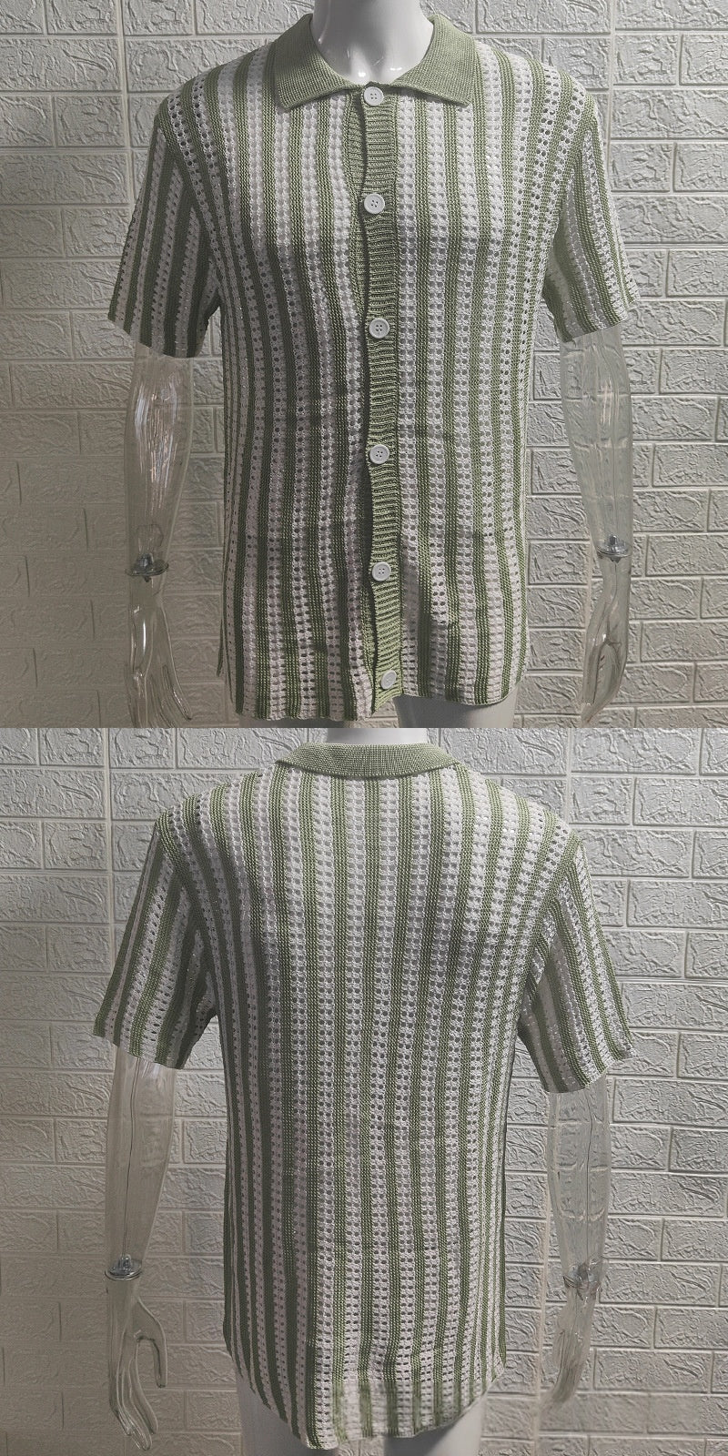 Mens Striped Colorblock Lapel Short-Sleeve Jacket