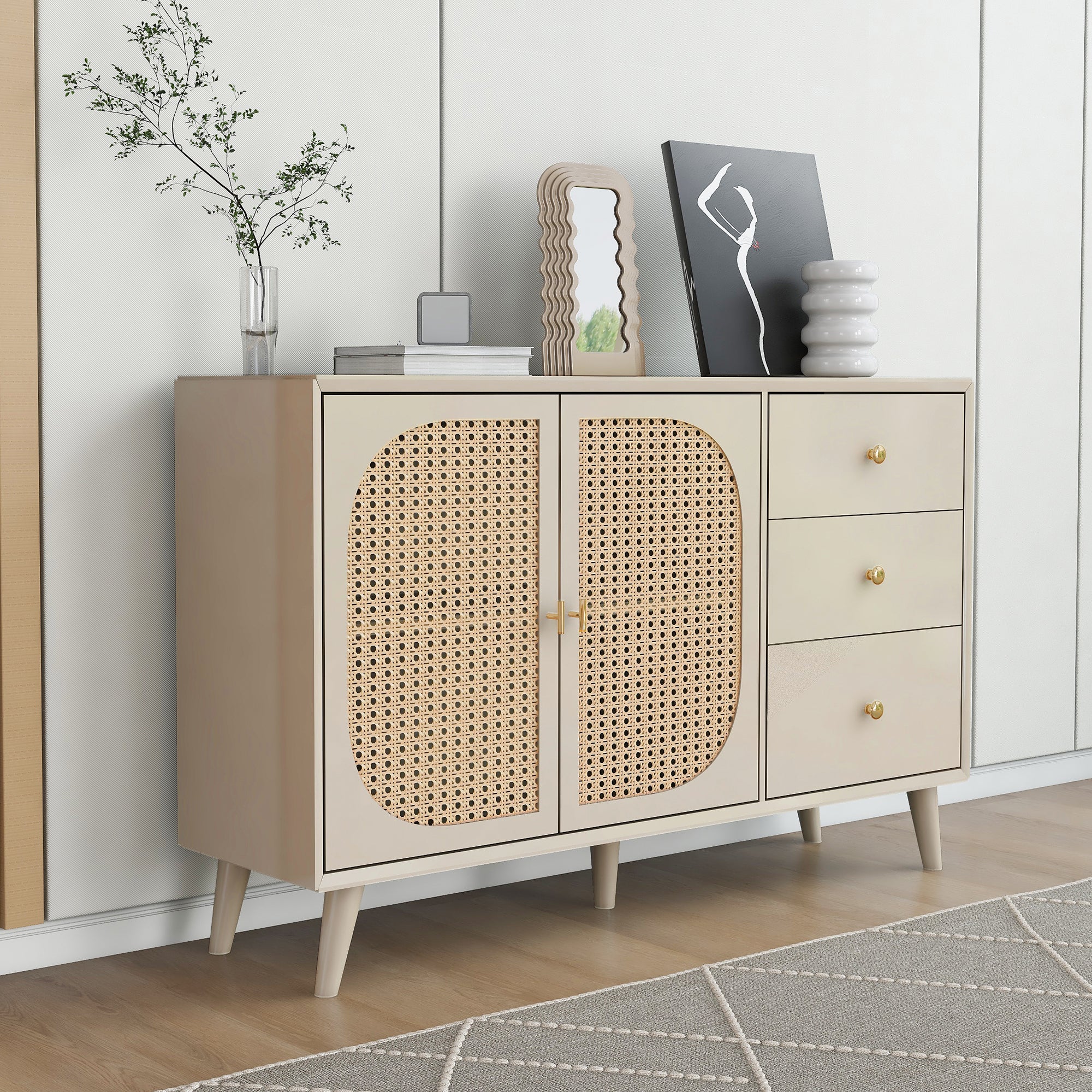 CHANGE IMAGE Dining Room Living Room Sideboard Chest Of Drawers Standing Cabinet Storage Sideboard TV Table With Doors And Drawers Sideboard With Large Storage Offwhite Cream Width 120 Cm
