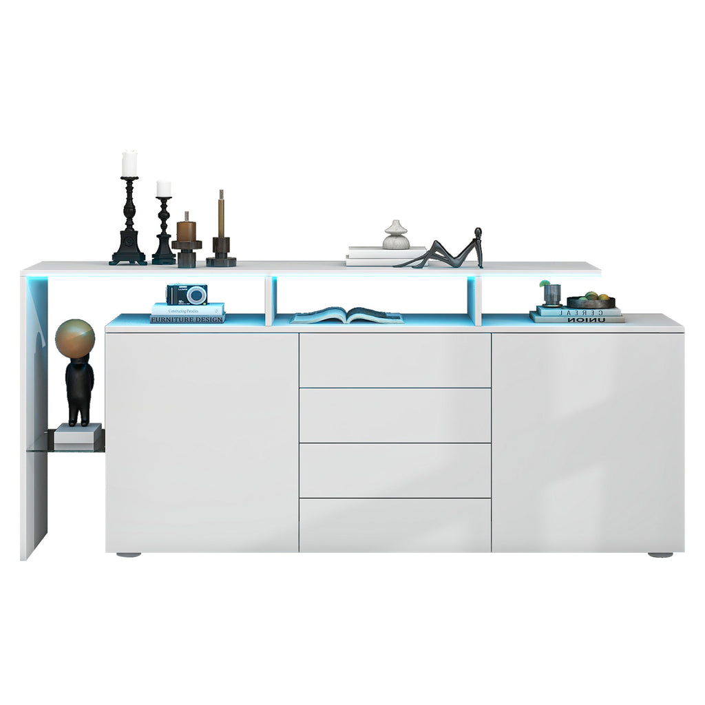 Chest Of Drawers, Sideboard With LED, Living Room Furniture In White High Gloss, Living Room Cabinet, Floor Standing Cabinet, TV Cabinet, Living Room Wall, Highboard, Multi-purpose Cabinet