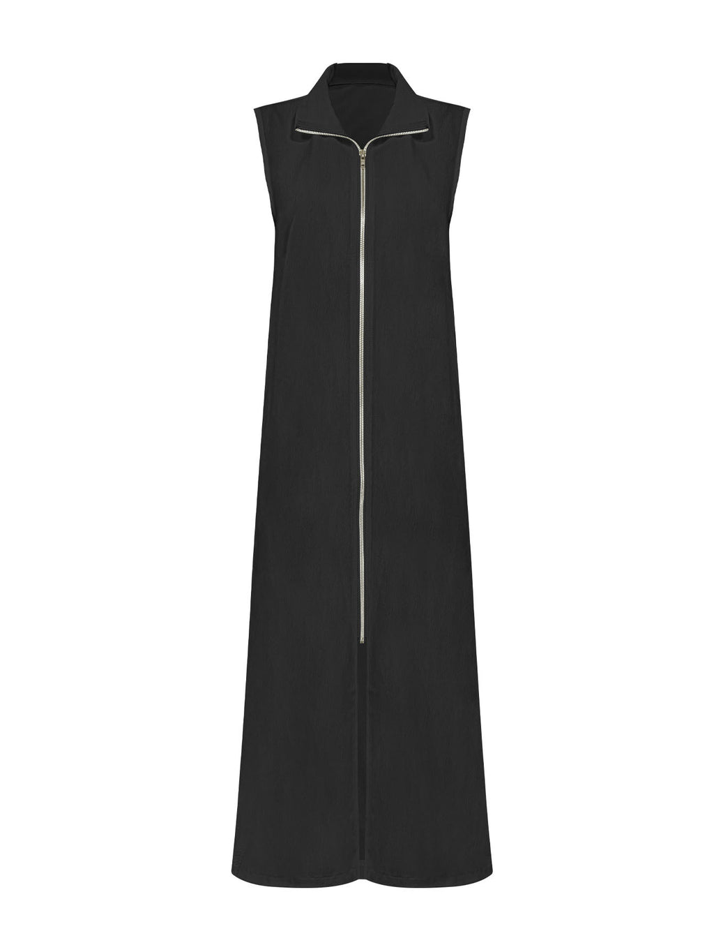 Women's Sleeveless Zip Front Maxi Dress Stand Collar Split Hem Casual Long Dress For Summer