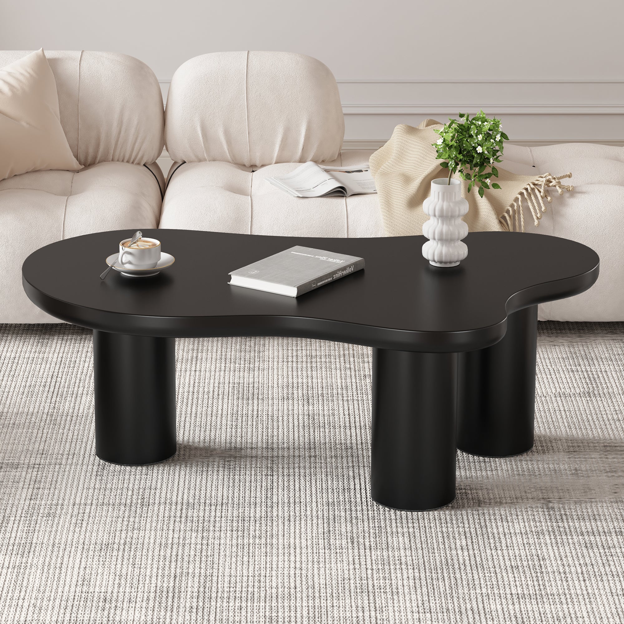 Irregular Coffee Table In Cloud Shape, 107cm Length, 66cm Width, 40.5cm Height, MDF Table Top And PVC Legs, With Felt Backing