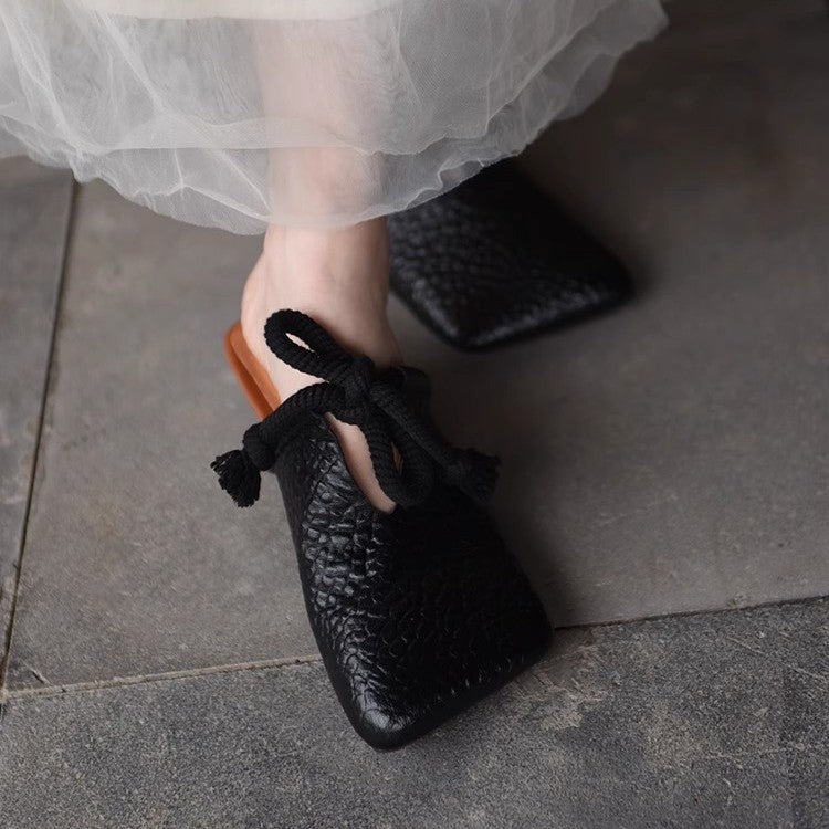 Womens Fashionable Square-toe Retro Slide Sandals