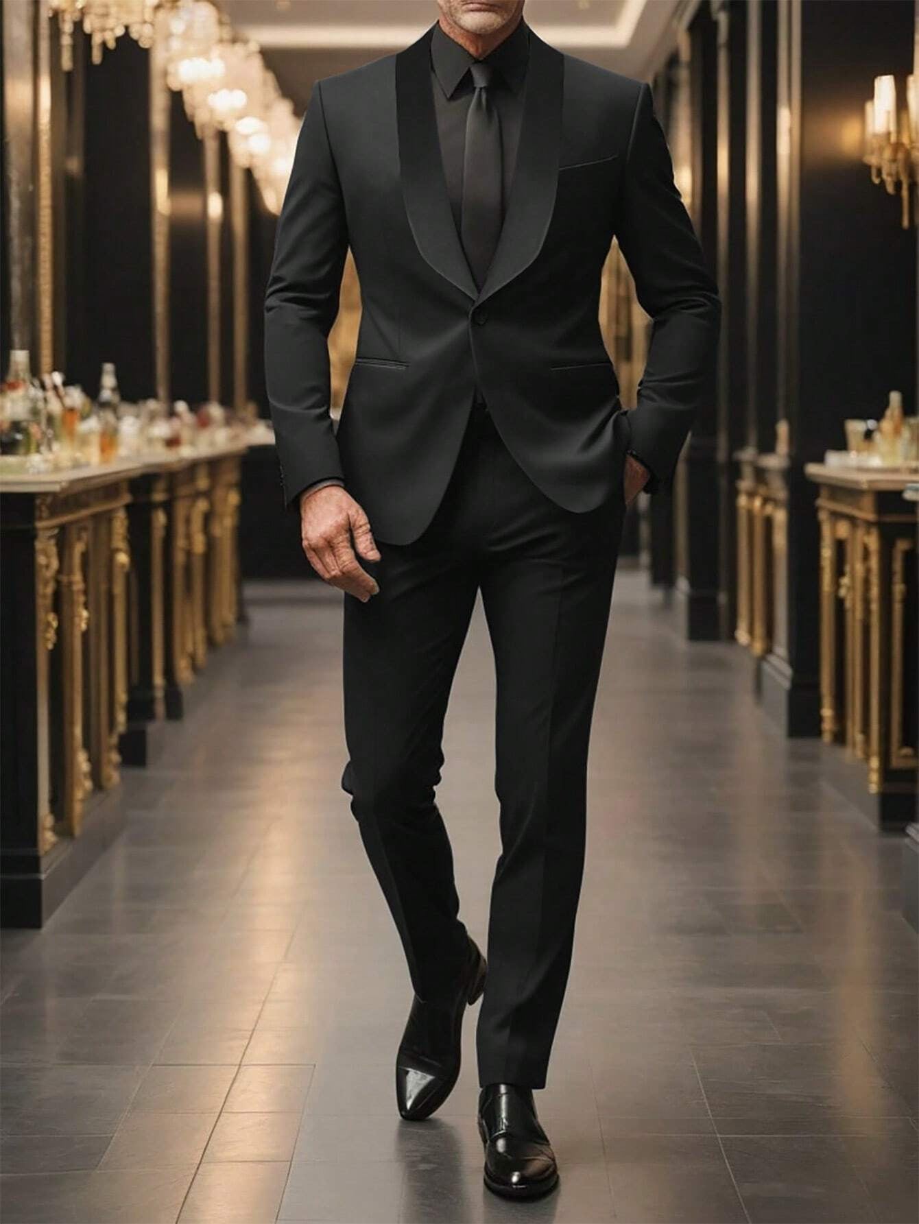 Mens Solid-Color Suit Business Formal Attire Set
