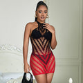 Plus Size Hollow-out Fishnet Stockings Sexy Halter Mesh Bodysuit