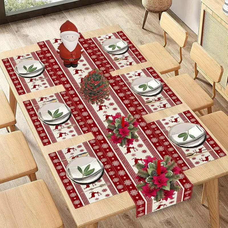 Christmas Reindeer Table Runner Placemat Christmas Holiday Celebration Decoration Tablecloth
