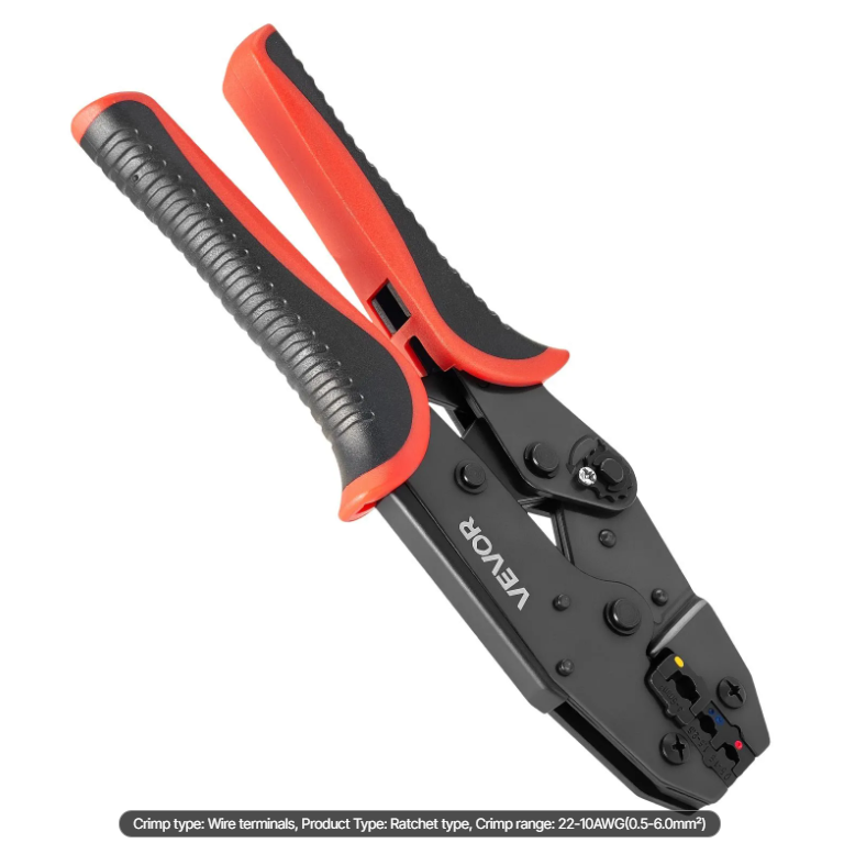 VEVOR Crimping Tool, 22-10 AWG Ratcheting Wire Crimper Tool, Labor-Saving Electrical Terminal Crimp Pliers With Clear Metric & AWG Markings, Quick Release, Adjustable Force For Multiple Terminals