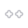 S925 Sterling Silver Open Clover Stud Earrings, D-VVS1 Moissanite Pave Outline, Platinum Plated 1.6g Women's Jewelry Gift Box