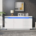 306338342WAA Modern Living Room Sideboard High-Gloss Cabinet With 2 Doors & 3 Drawers, LED Lighting, Handle-Free Design 140x35x72.5cm White