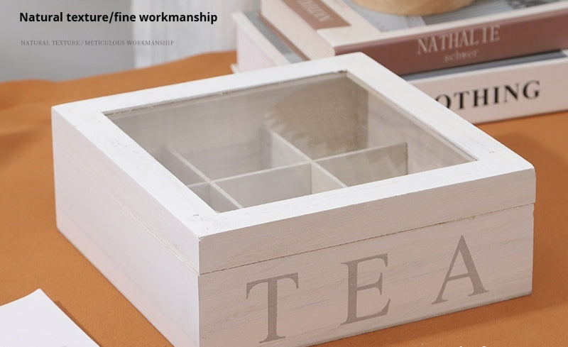 Wooden Multi-grid Coffee Storage With Transparency Cover Storage Box