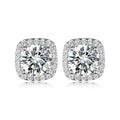 S925 Sterling Silver Cushion Halo Stud Earrings, 7mm D-VVS1 Moissanite, Platinum Plated 2.6g Women's Jewelry Gift Box