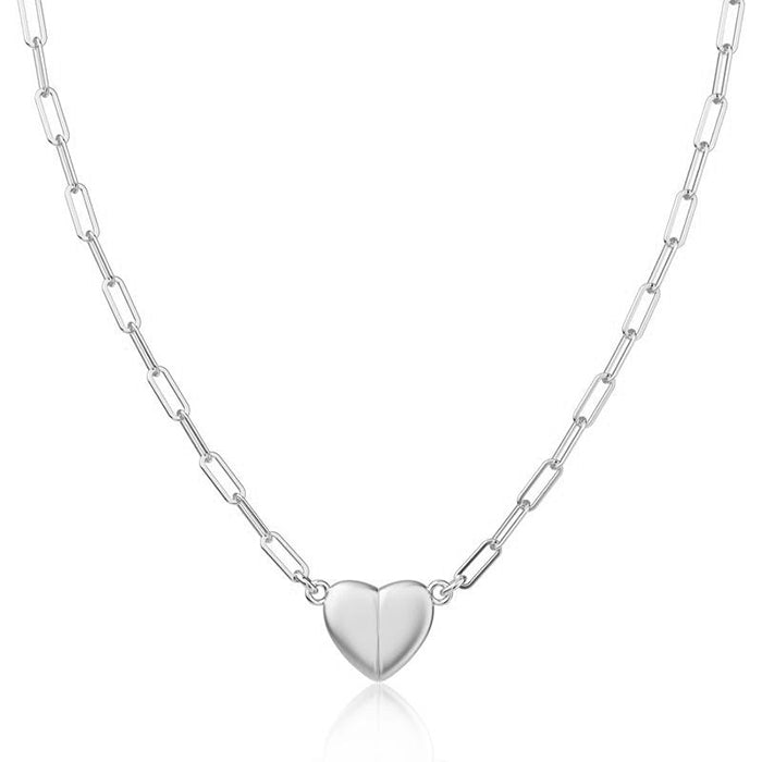 Magnetic Heart Matching Necklace For Couples, 18K Gold Rose Gold Plated Stainless Steel Paperclip Chain, Relationship Friendship Gift