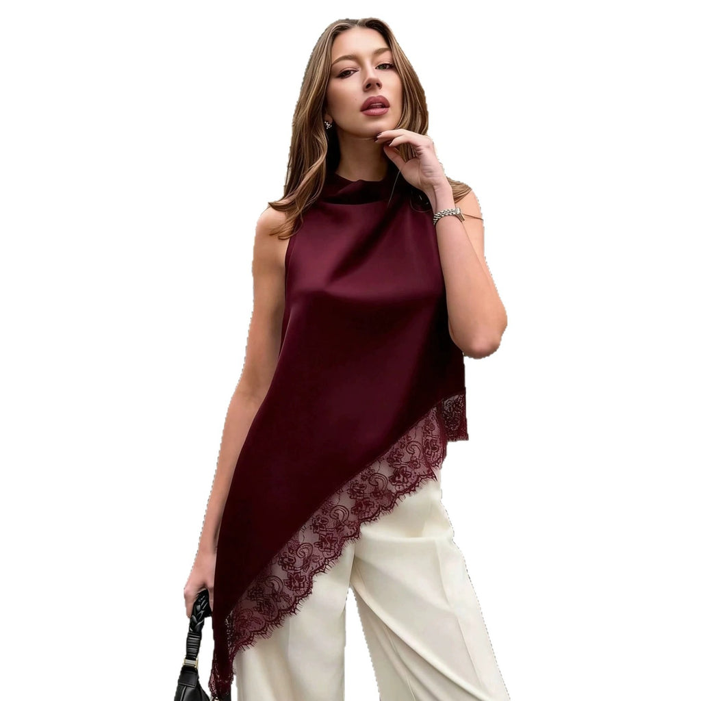 Elegant, Figure-flattering And Versatilesexy Sleeveless Lace-trimmed Top
