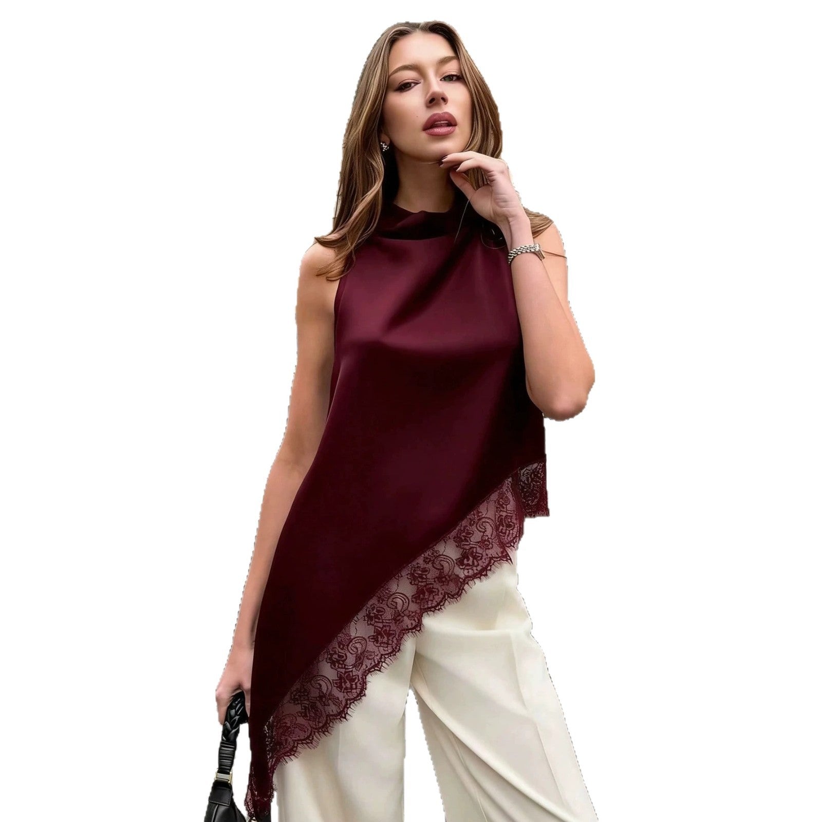 Elegant, Figure-flattering And Versatilesexy Sleeveless Lace-trimmed Top