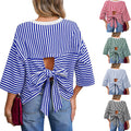 Round-neck Striped Casual Loose-fitting Top With A Back Cutout And Bow Tie Straps