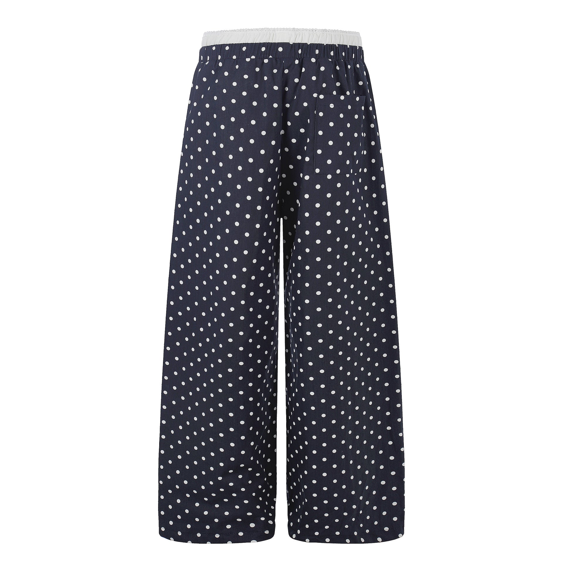Ruffle-trimmed Printed Straight-leg Pants In Solid Color