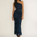 One-shoulder Floral-embroidered Dress With Waist Pleating And A Draped Silhouette