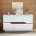 140X40X70cm Living Room Credenza,Sideboards With 3 Doors,Versatile Chest Of Drawers With Adjustable Dividers,Wide Handleless Lockers,High Gloss Sofa Side Cabinet With LED,White-Black