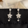 Super Sparkling Five-pointed Star Zircon Pendant Titanium Steel Stud Earrings, Exquisite Star Cartilage Studs Dangle Earrings For Women