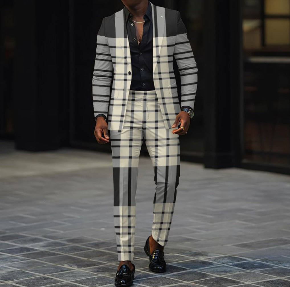 Mens New Autumn Slim-Fit Two-Piece Suit