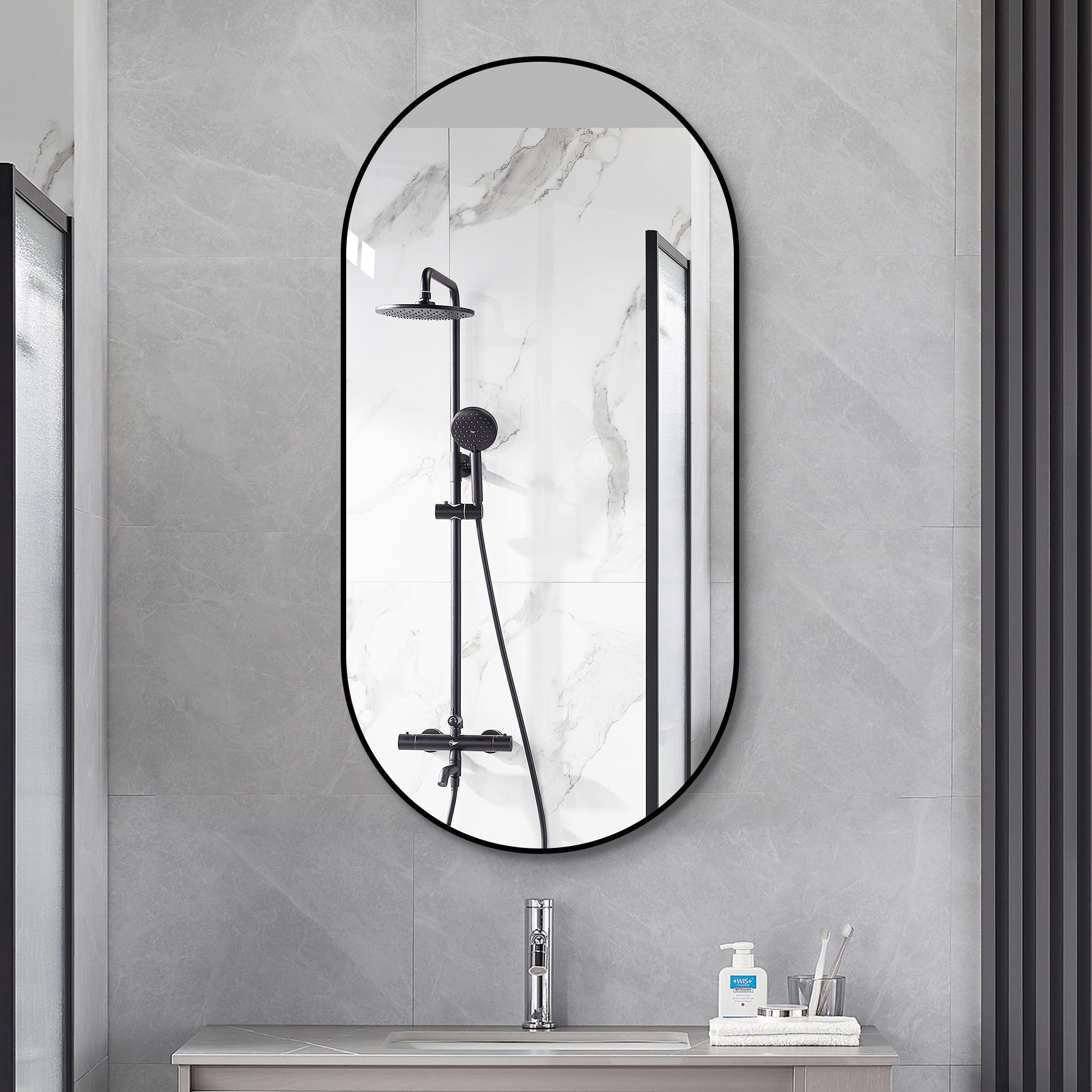 48x24 Inch Black Bathroom Vanity Mirror Wall Mounted, Framed Wall Mirror For Bathroom, Vertical Or Horizontal Hanging, Modern HD Mirror For Bedroom, Entryway