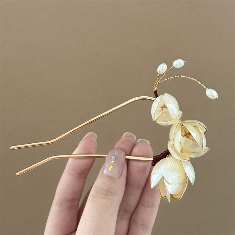 U-shaped Hairpin With Glazed Peony Design For Updo Hairstyles