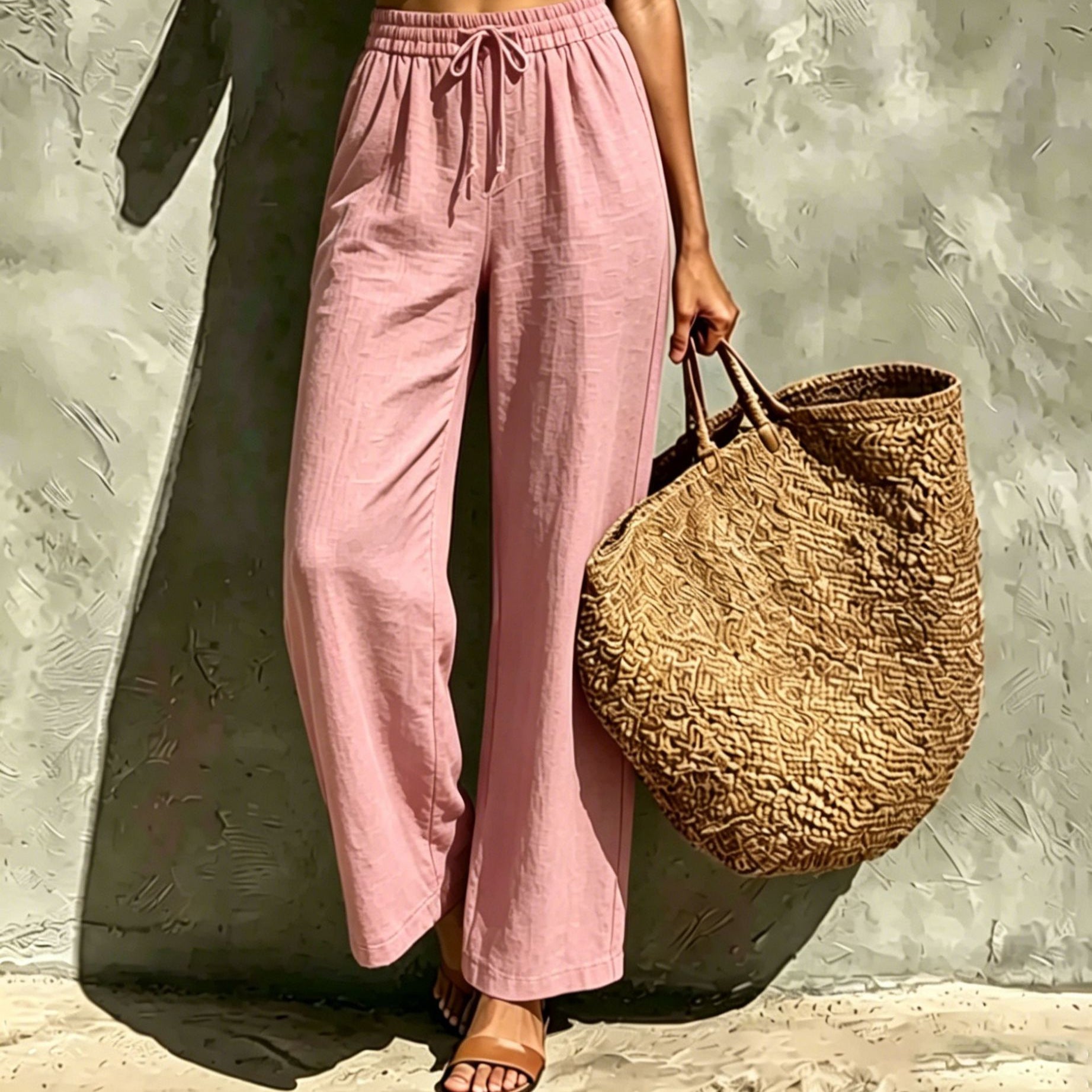 New Womens Casual High-waisted Loose-fitting Trousers With An Elastic Drawstring