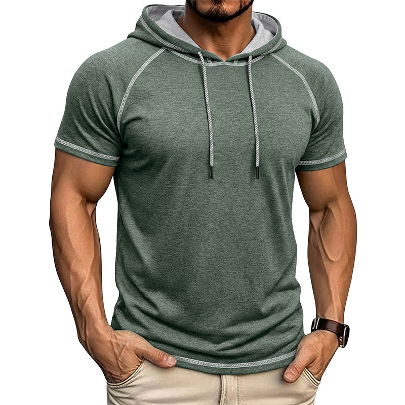 Men's Sports Fitness Hooded Short-sleeved T-shirt