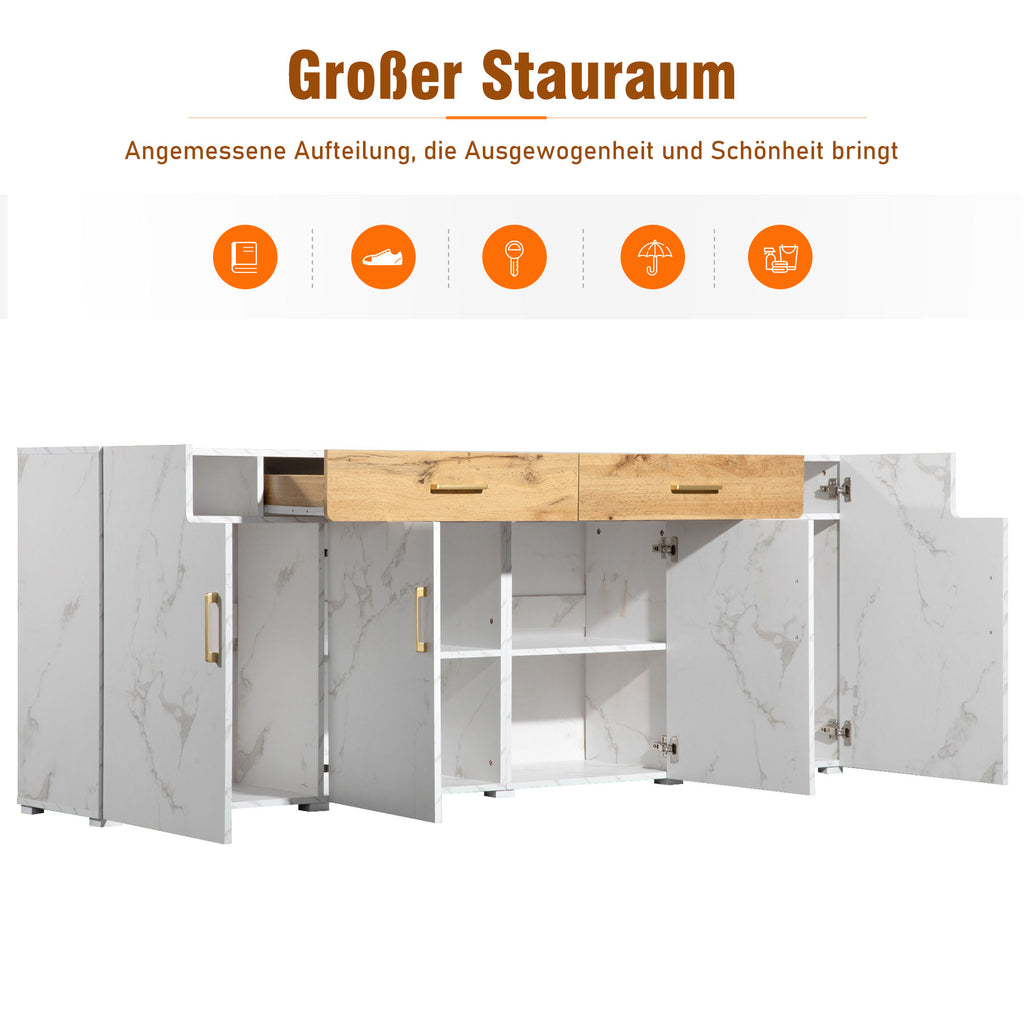 Sideboard, Kitchen Cabinet, Storage Cabinet, 208 X 39.5 X 80 Cm, Unit With 4 Doors And 2 Drawers, Sideboard Buffet