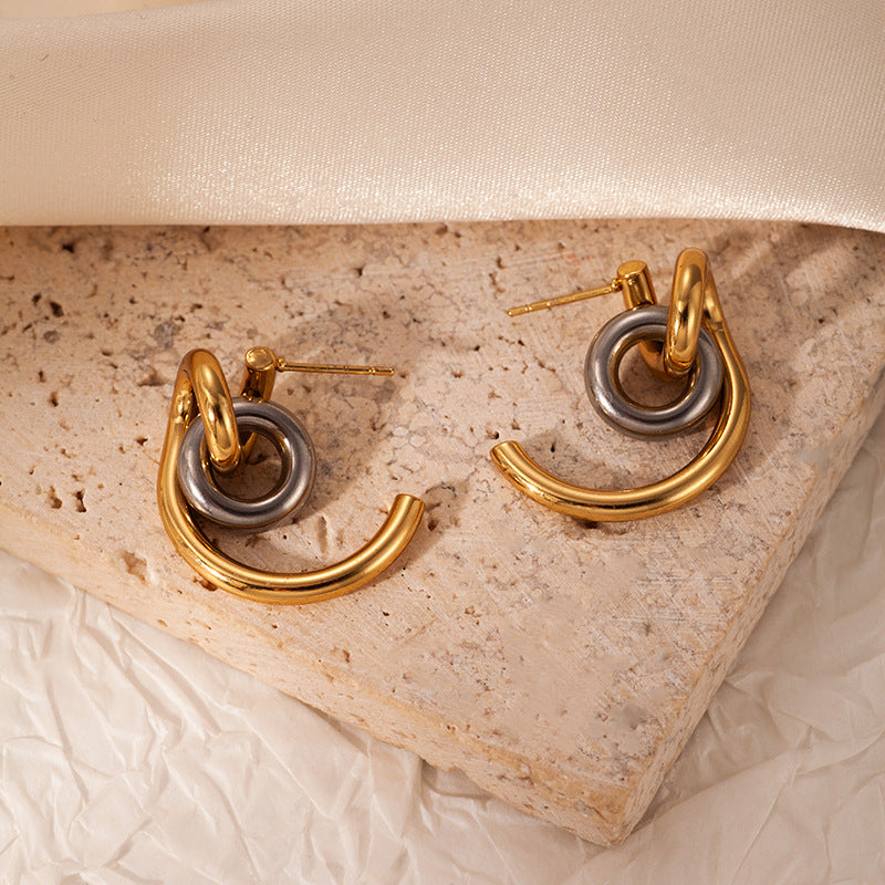 Elegant Gold Stainless Steel Titanium Steel Earrings, Niche High-End Light Luxury Style Colorfast Daily Wear Studs